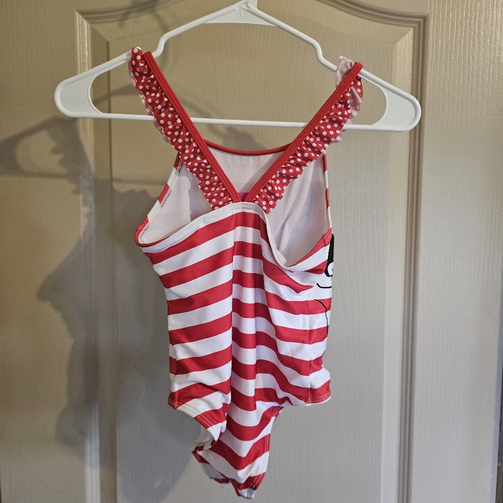 Disney Minnie Mouse Red And White Striped One Piece Swim Suit 7/8 - Picture 2 of 5